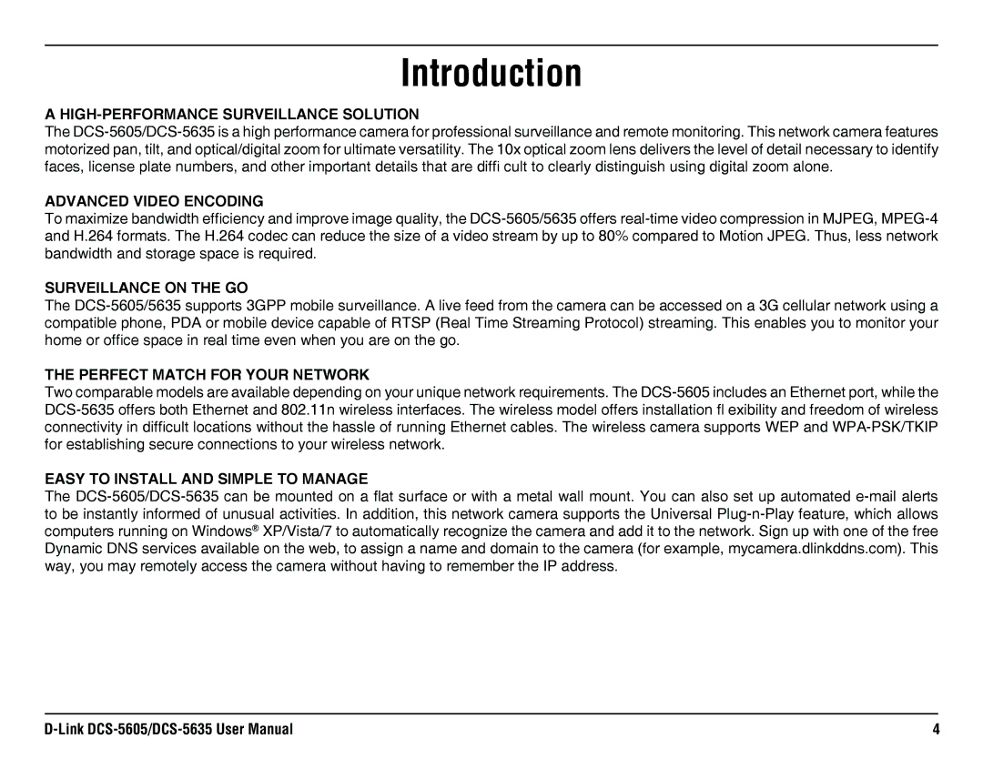 D-Link DCS-5635, DCS-5605 manual Introduction, HIGH-PERFORMANCE Surveillance Solution 