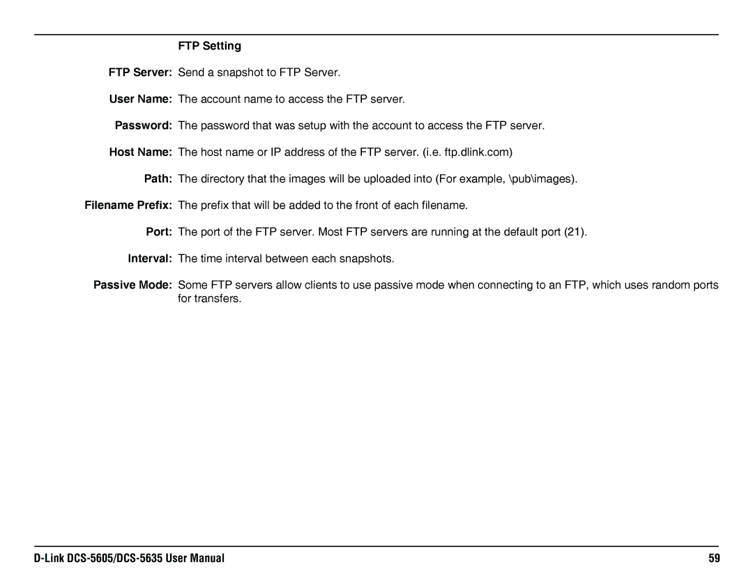 D-Link DCS-5605, DCS-5635 manual FTP Setting 