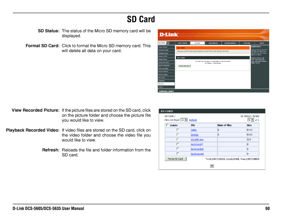 D-Link DCS-5635, DCS-5605 manual SD Card 