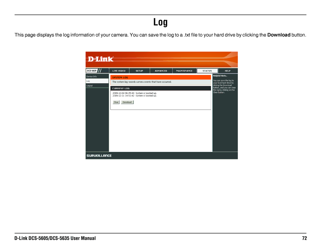 D-Link DCS-5635, DCS-5605 manual Log 