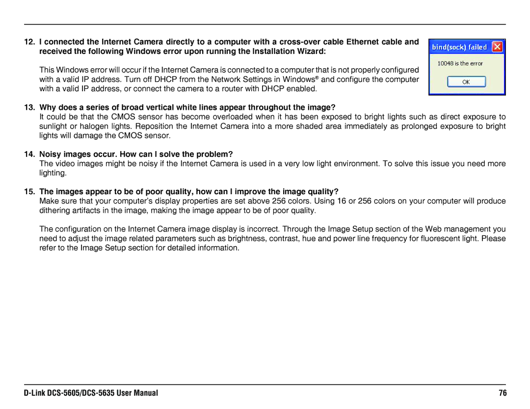 D-Link DCS-5635, DCS-5605 manual Noisy images occur. How can I solve the problem? 