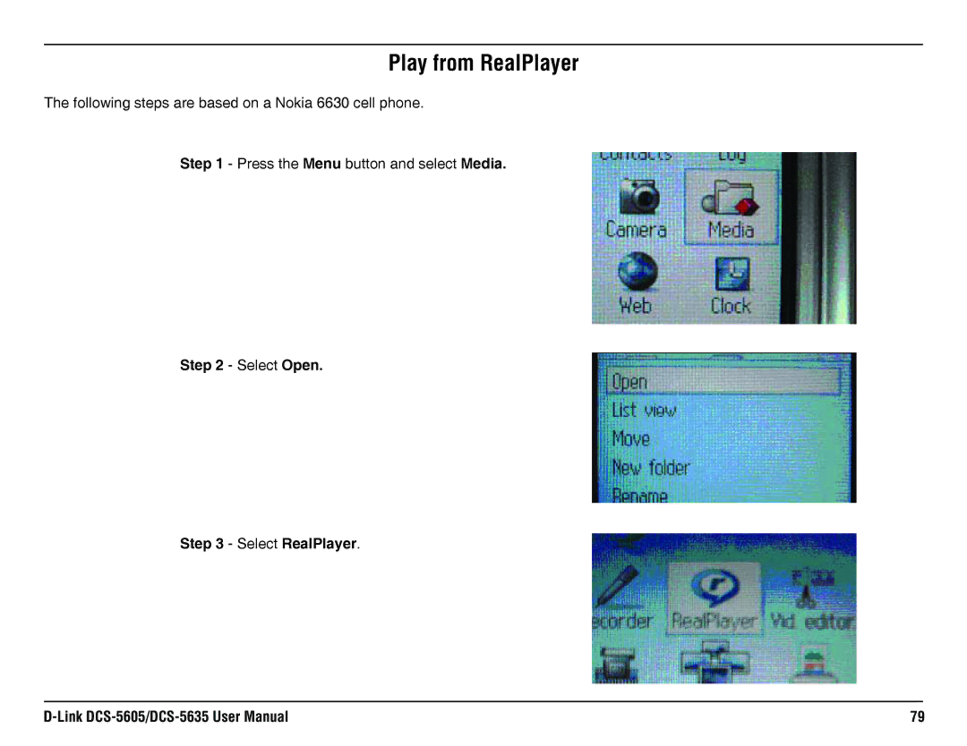 D-Link DCS-5605, DCS-5635 manual Play from RealPlayer, Select Open Select RealPlayer 