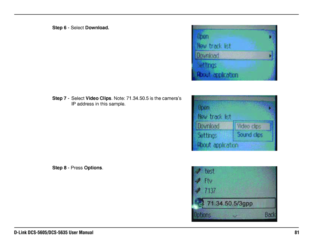 D-Link DCS-5605, DCS-5635 manual Select Download, Press Options 