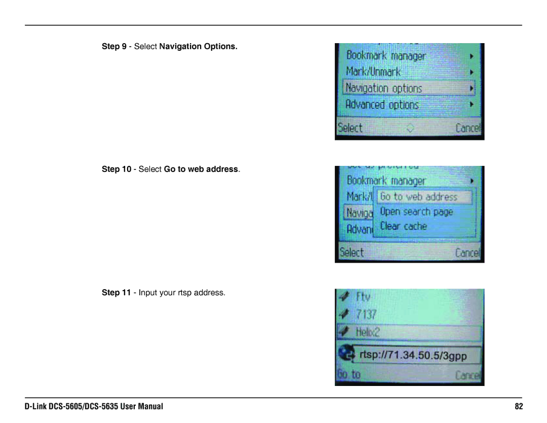 D-Link DCS-5635, DCS-5605 manual Select Navigation Options Select Go to web address 