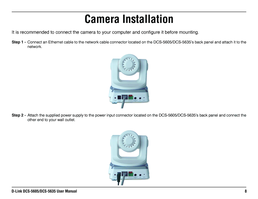 D-Link DCS-5635, DCS-5605 manual Camera Installation 