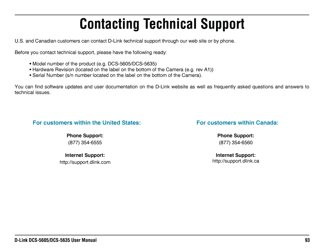 D-Link DCS-5605, DCS-5635 manual Contacting Technical Support, Internet Support 