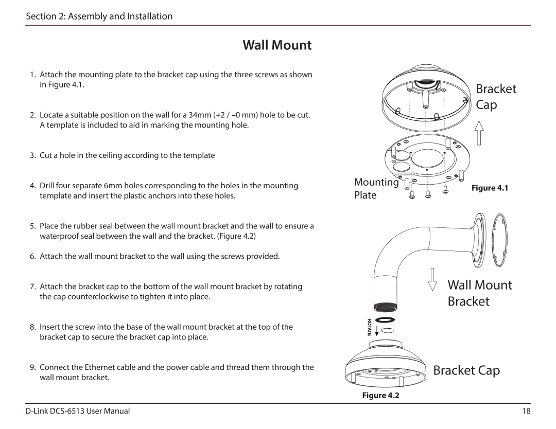 D-Link DCS-6513 user manual Wall Mount Bracket 