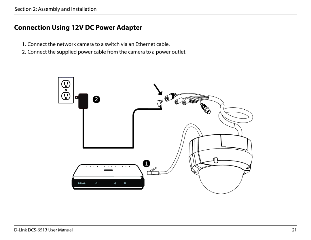 D-Link DCS-6513 user manual Connection Using 12V DC Power Adapter 