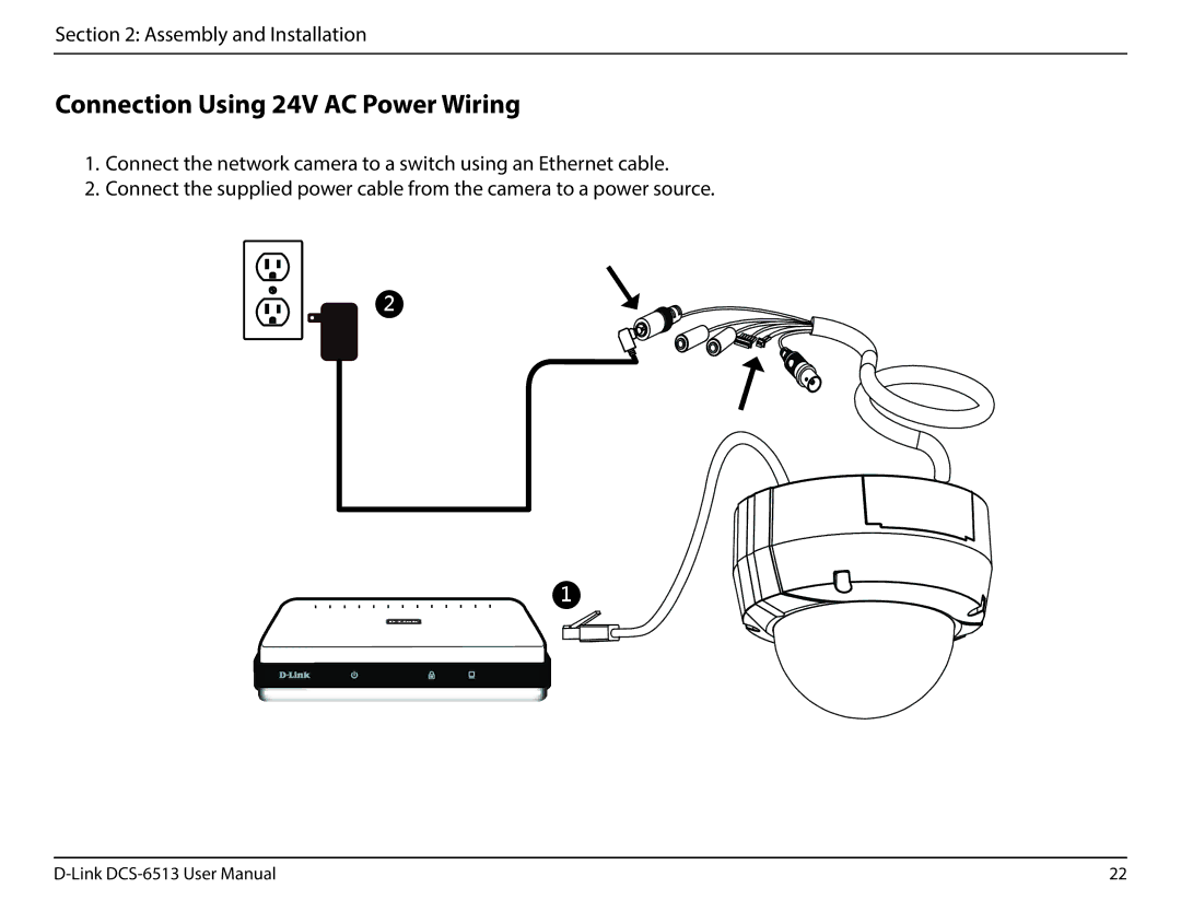 D-Link DCS-6513 user manual Connection Using 24V AC Power Wiring 