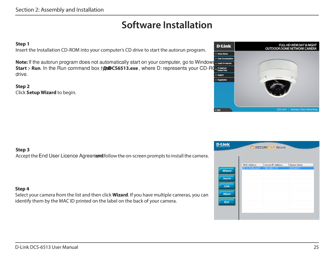 D-Link DCS-6513 user manual Software Installation, Step 