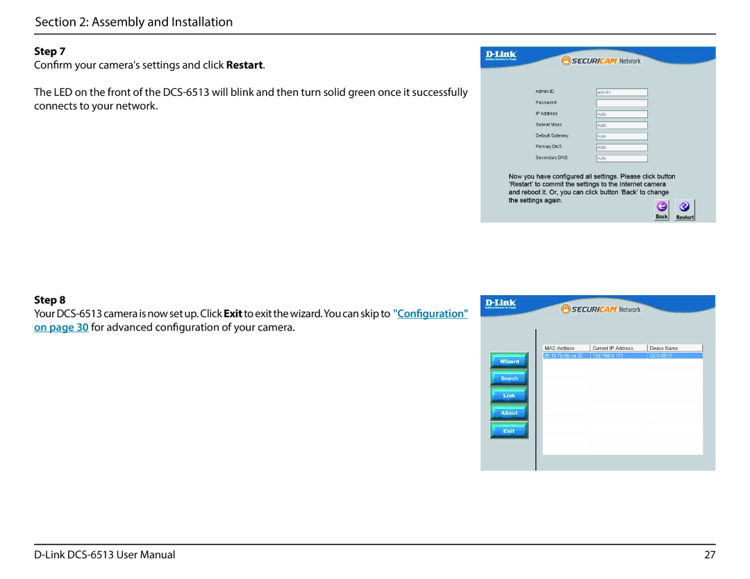 D-Link DCS-6513 user manual Assembly and Installation 