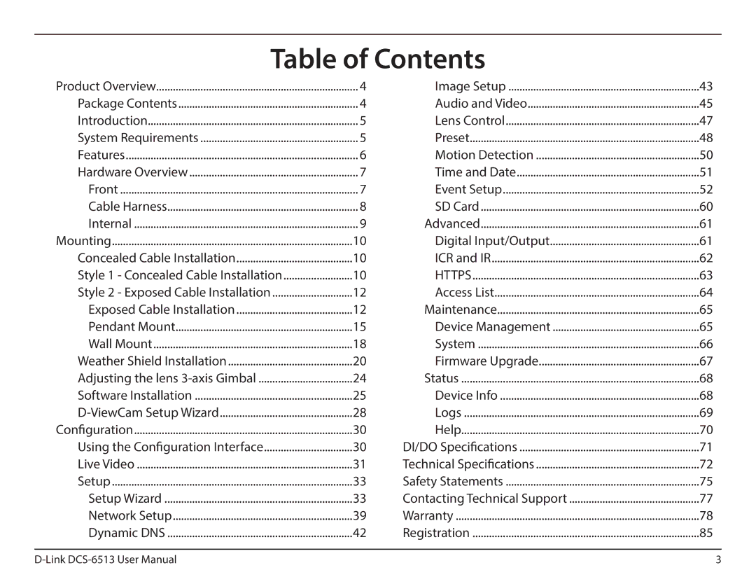 D-Link DCS-6513 user manual Table of Contents 