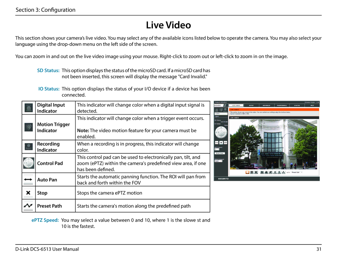 D-Link DCS-6513 user manual Live Video 