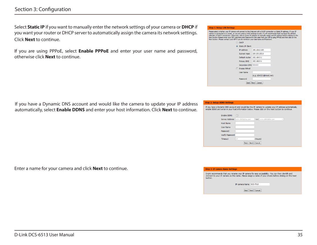 D-Link DCS-6513 user manual Enter a name for your camera and click Next to continue 