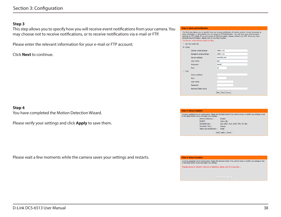 D-Link DCS-6513 user manual Configuration 