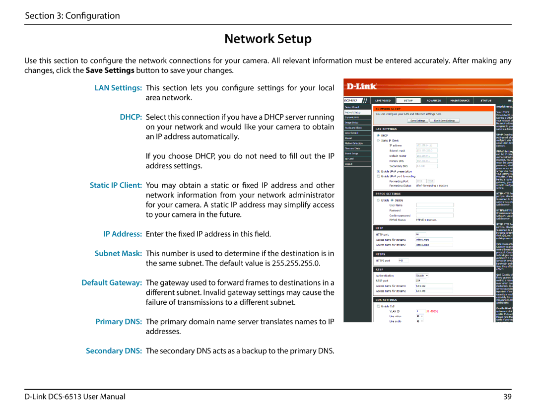 D-Link DCS-6513 user manual Network Setup 