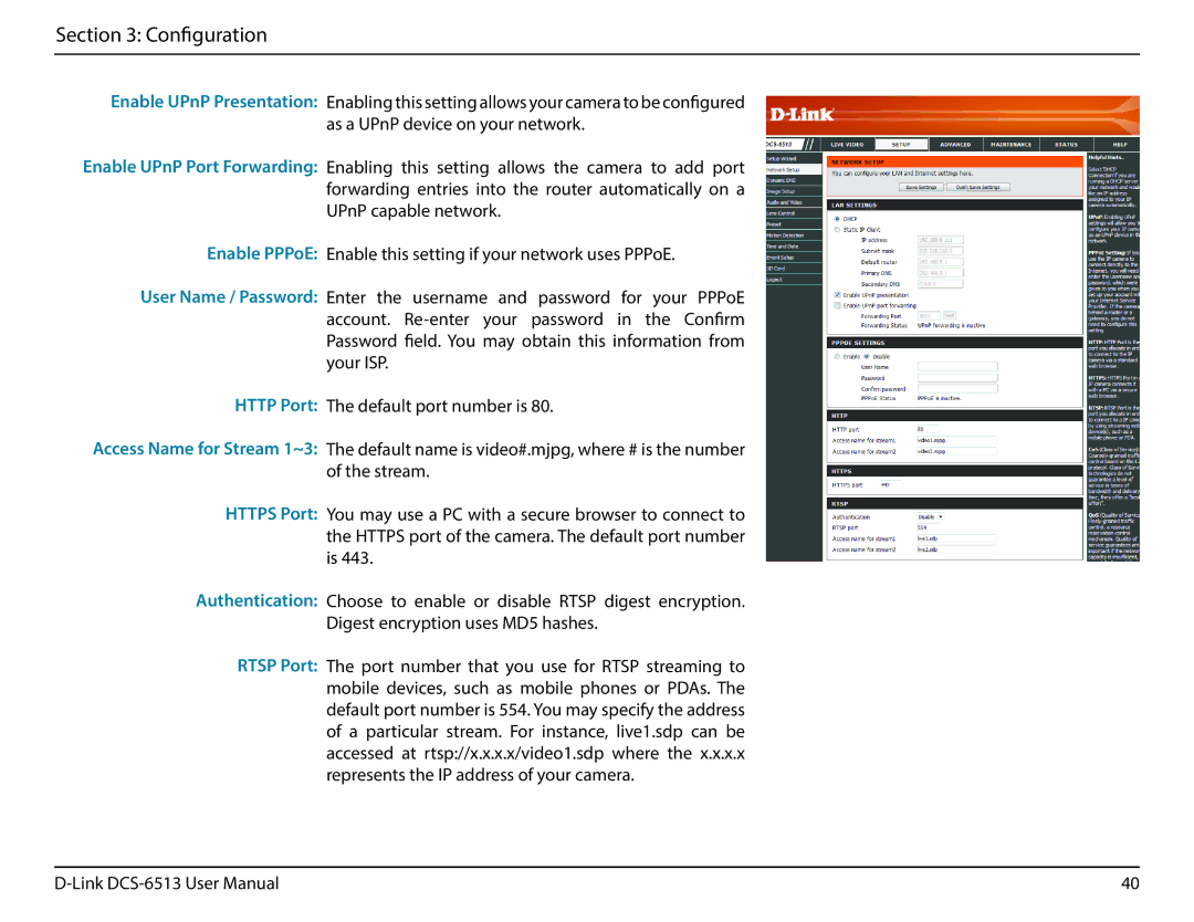 D-Link DCS-6513 user manual Configuration 