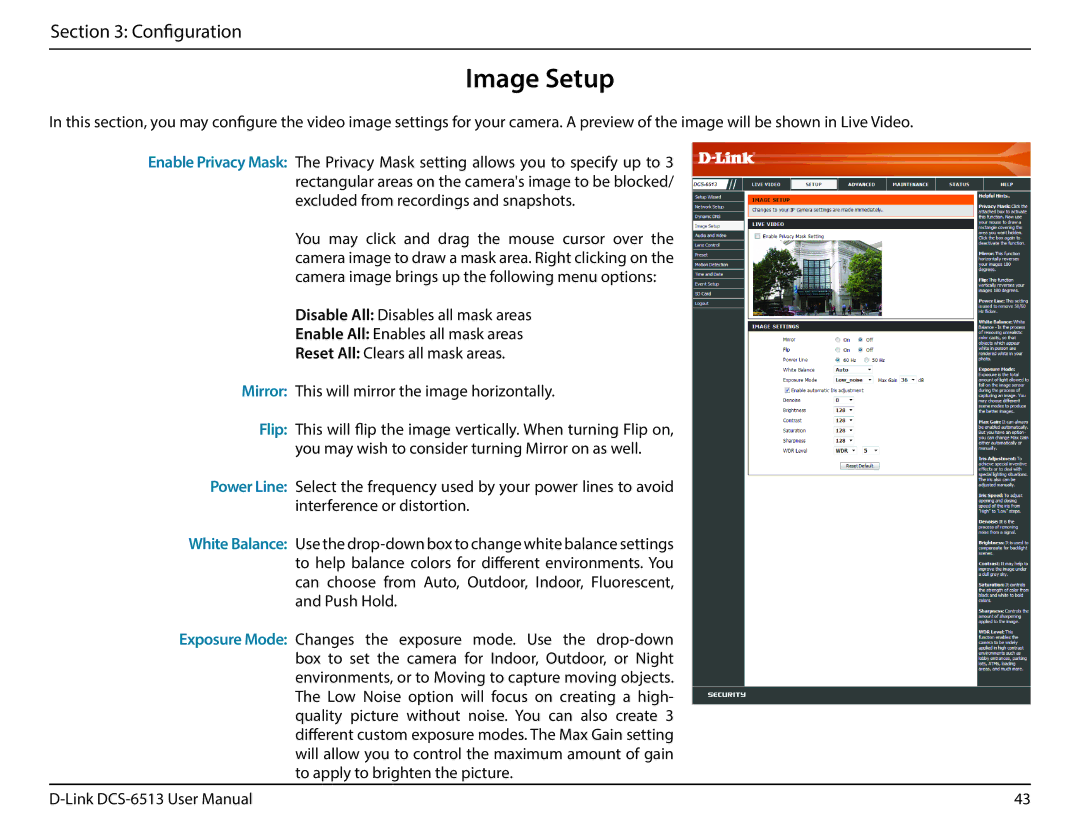 D-Link DCS-6513 user manual Image Setup 