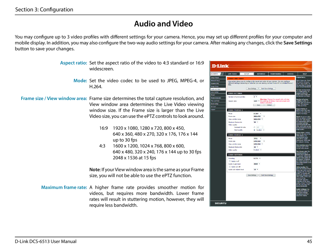 D-Link DCS-6513 user manual Audio and Video 