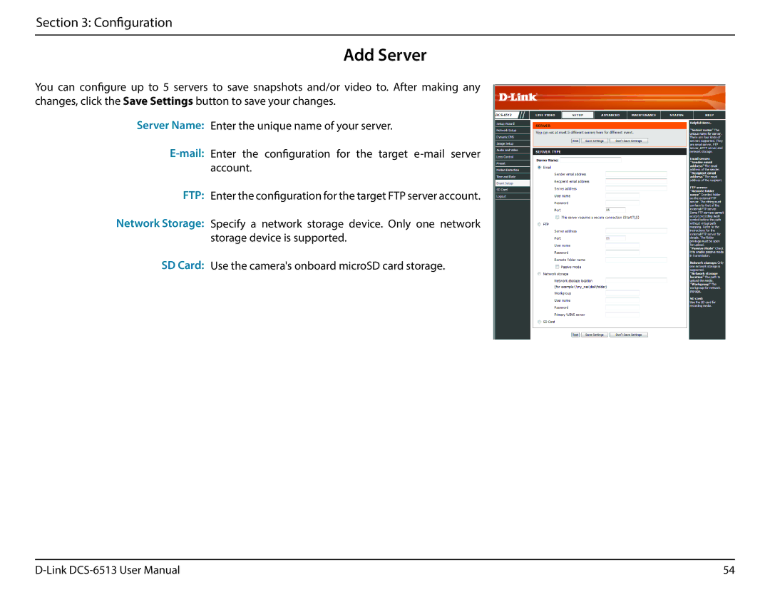 D-Link DCS-6513 user manual Add Server 