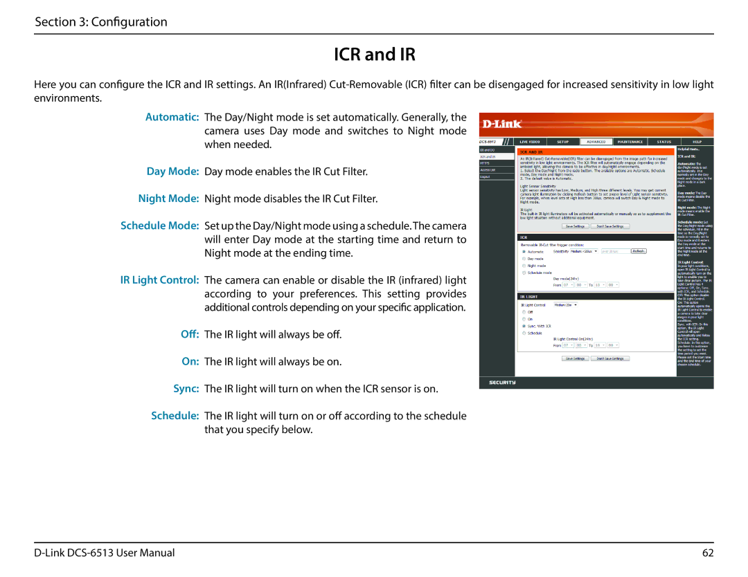 D-Link DCS-6513 user manual ICR and IR 