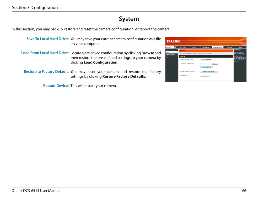 D-Link DCS-6513 user manual System 