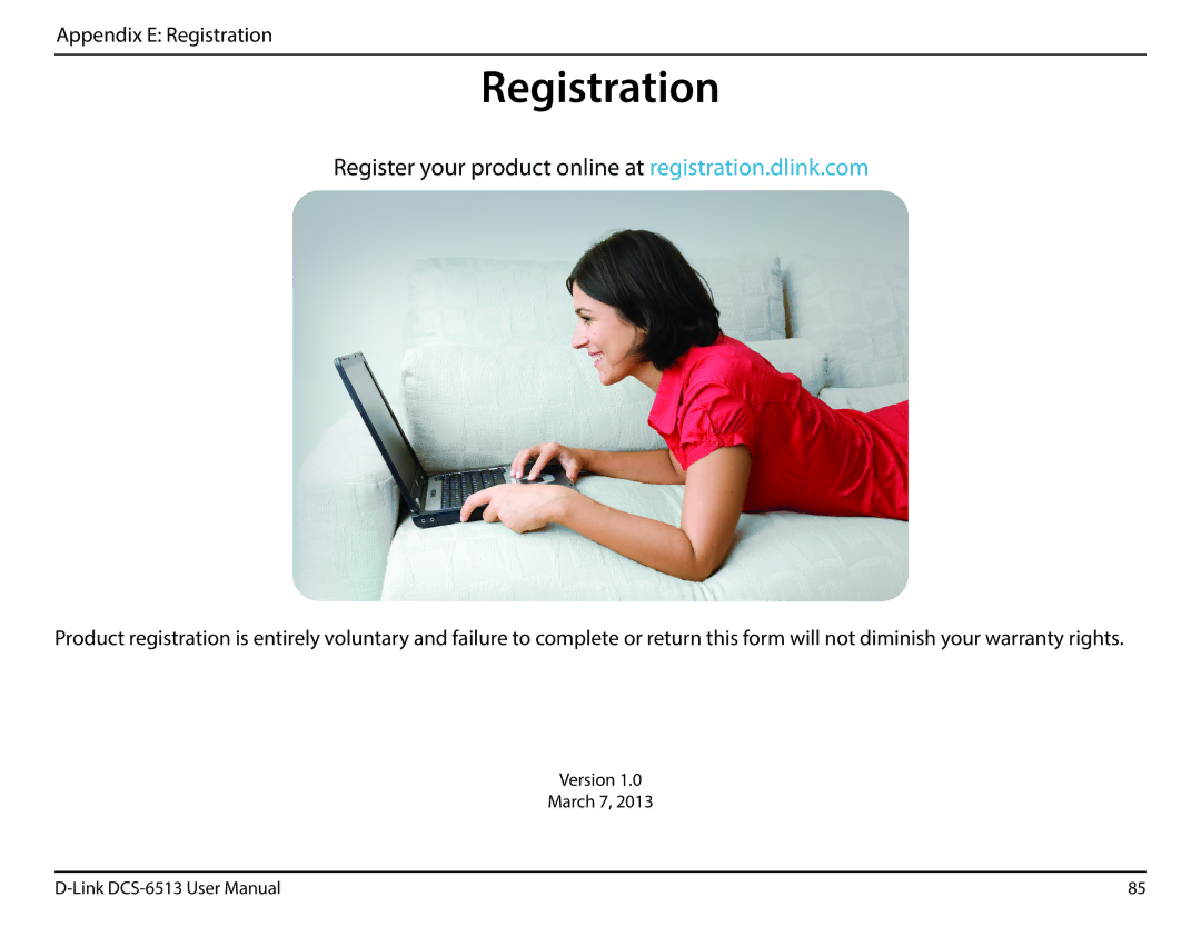 D-Link DCS-6513 user manual Registration 