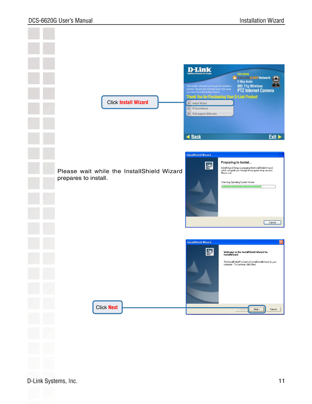 D-Link DCS-6620G manual Installation Wizard 