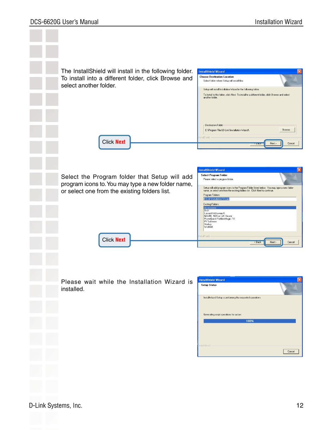 D-Link DCS-6620G manual Please wait while the Installation Wizard is installed 