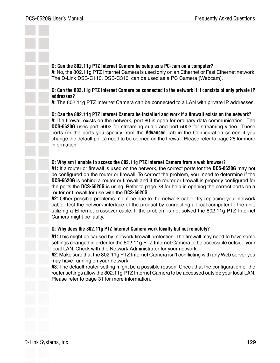 D-Link DCS-6620G manual Link Systems, Inc 129 