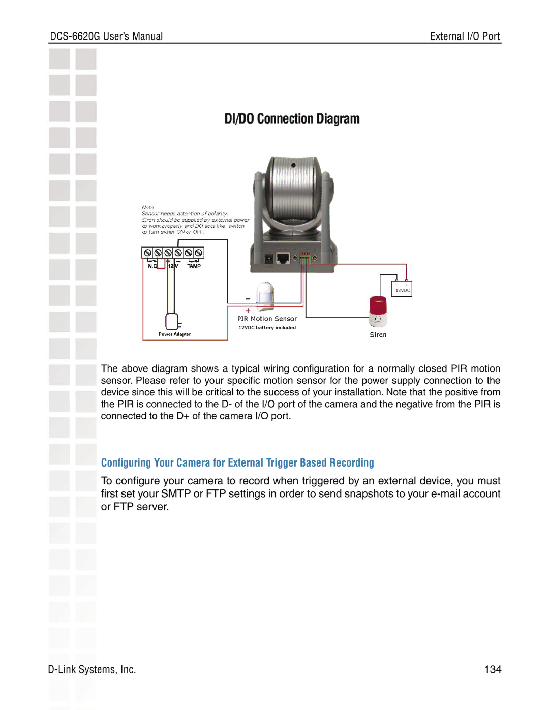 D-Link DCS-6620G manual Conﬁguring Your Camera for External Trigger Based Recording 