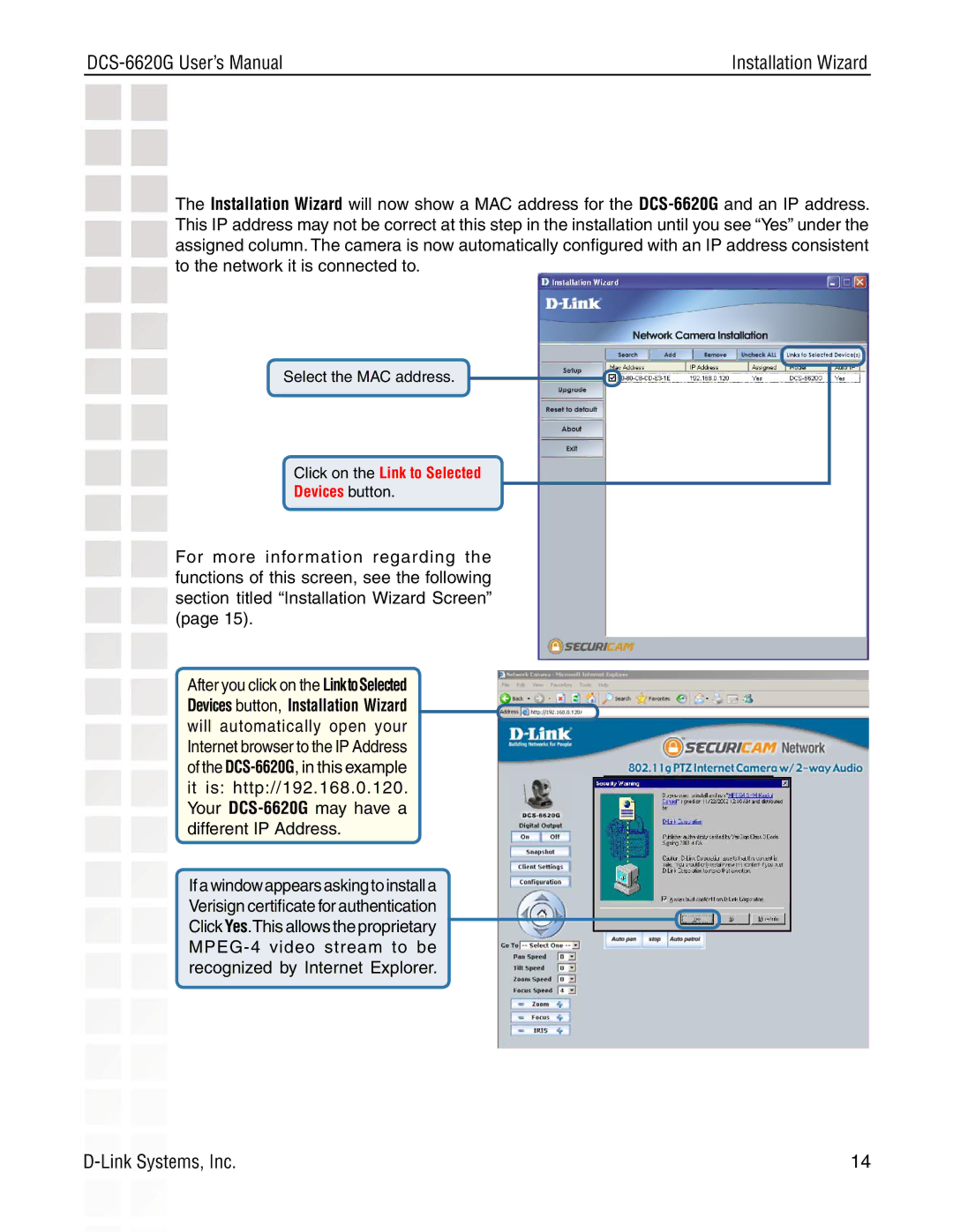 D-Link DCS-6620G manual Click on the Link to Selected Devices button 