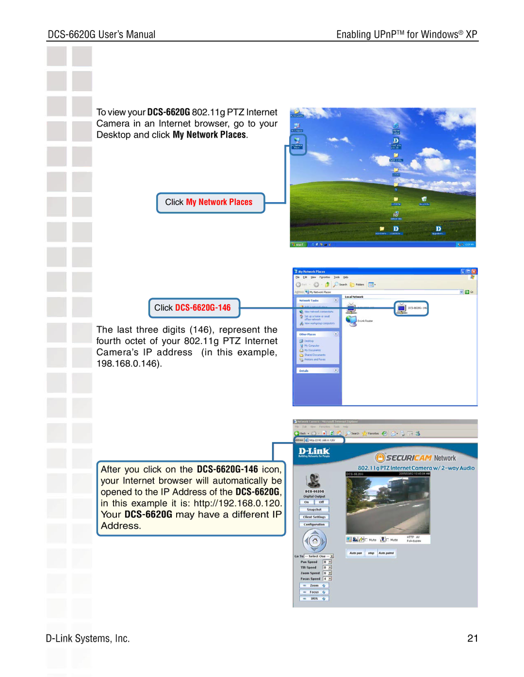 D-Link manual Click My Network Places Click DCS-6620G-146 