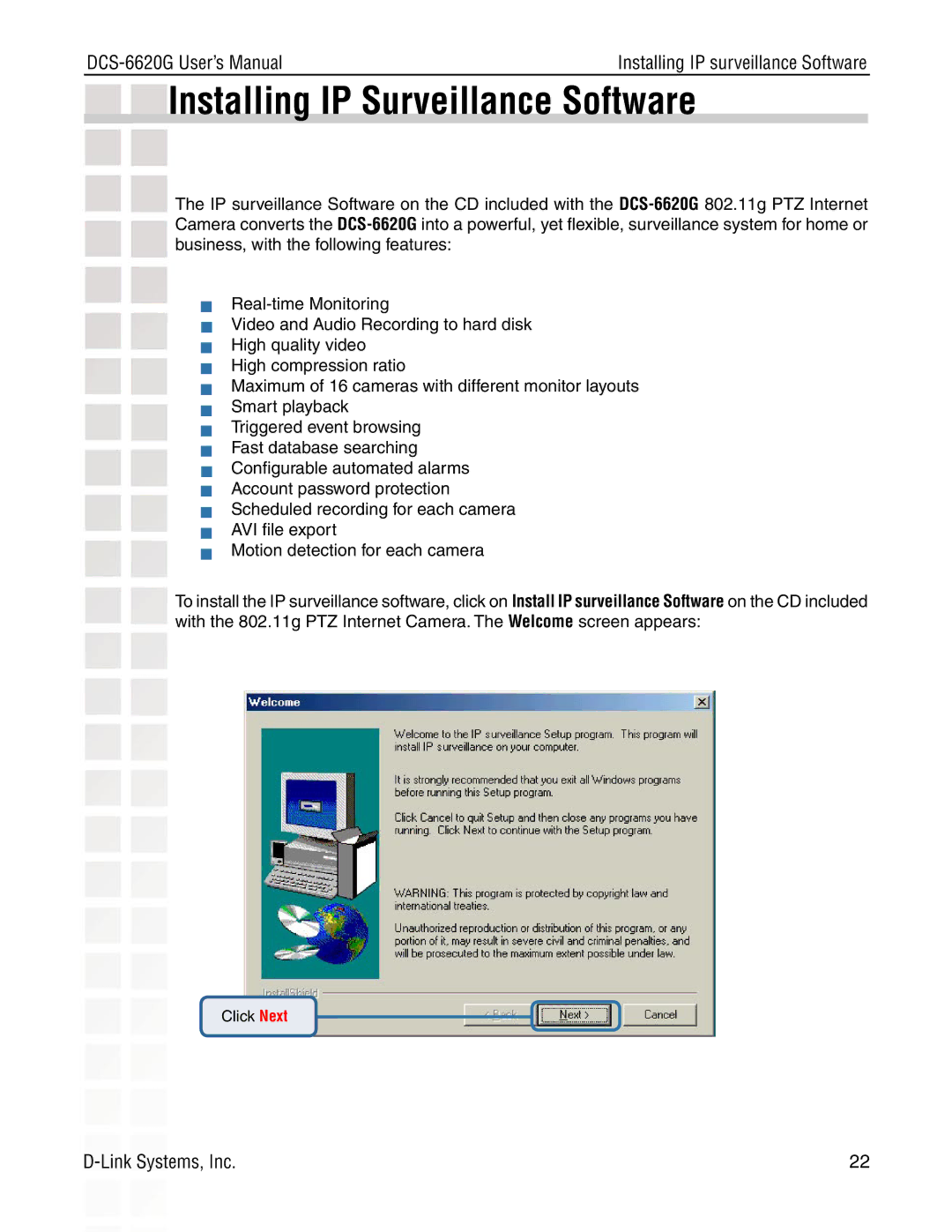 D-Link DCS-6620G manual Installing IP Surveillance Software 