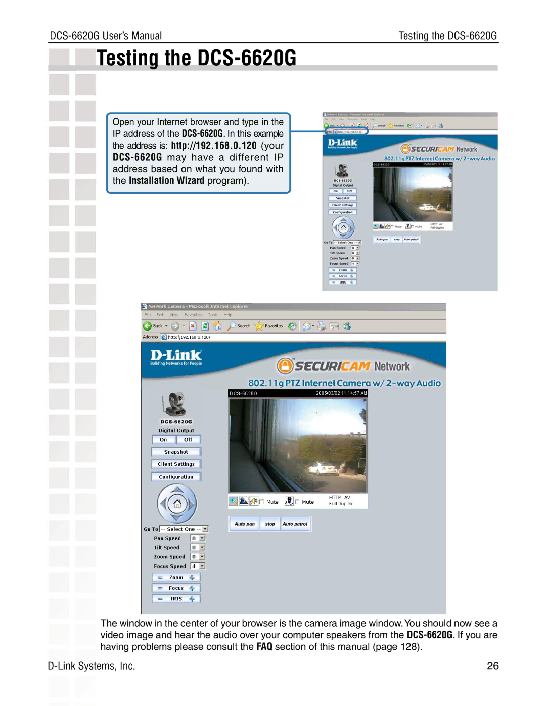 D-Link manual Testing the DCS-6620G 