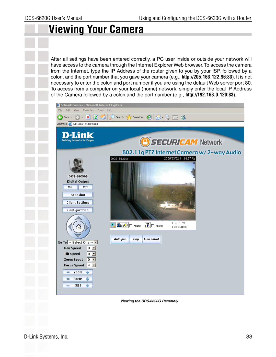 D-Link DCS-6620G manual Viewing Your Camera 