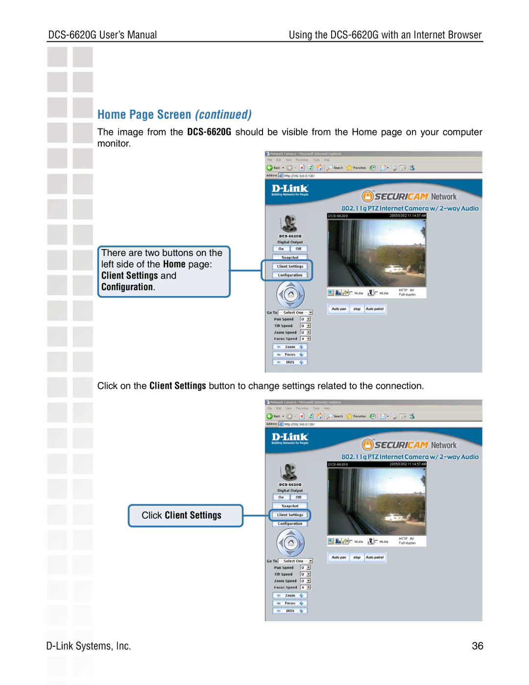 D-Link DCS-6620G manual Click Client Settings 