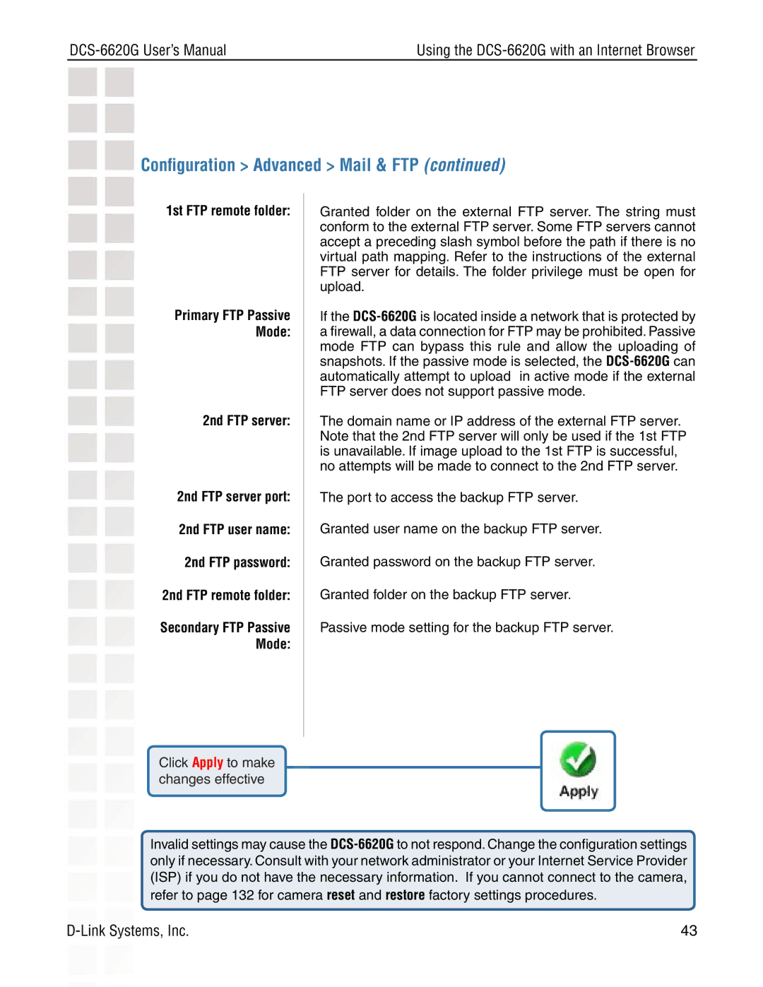 D-Link DCS-6620G manual 1st FTP remote folder, 2nd FTP server, 2nd FTP remote folder 