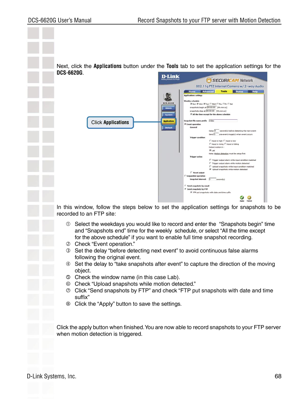 D-Link DCS-6620G manual Click Applications 