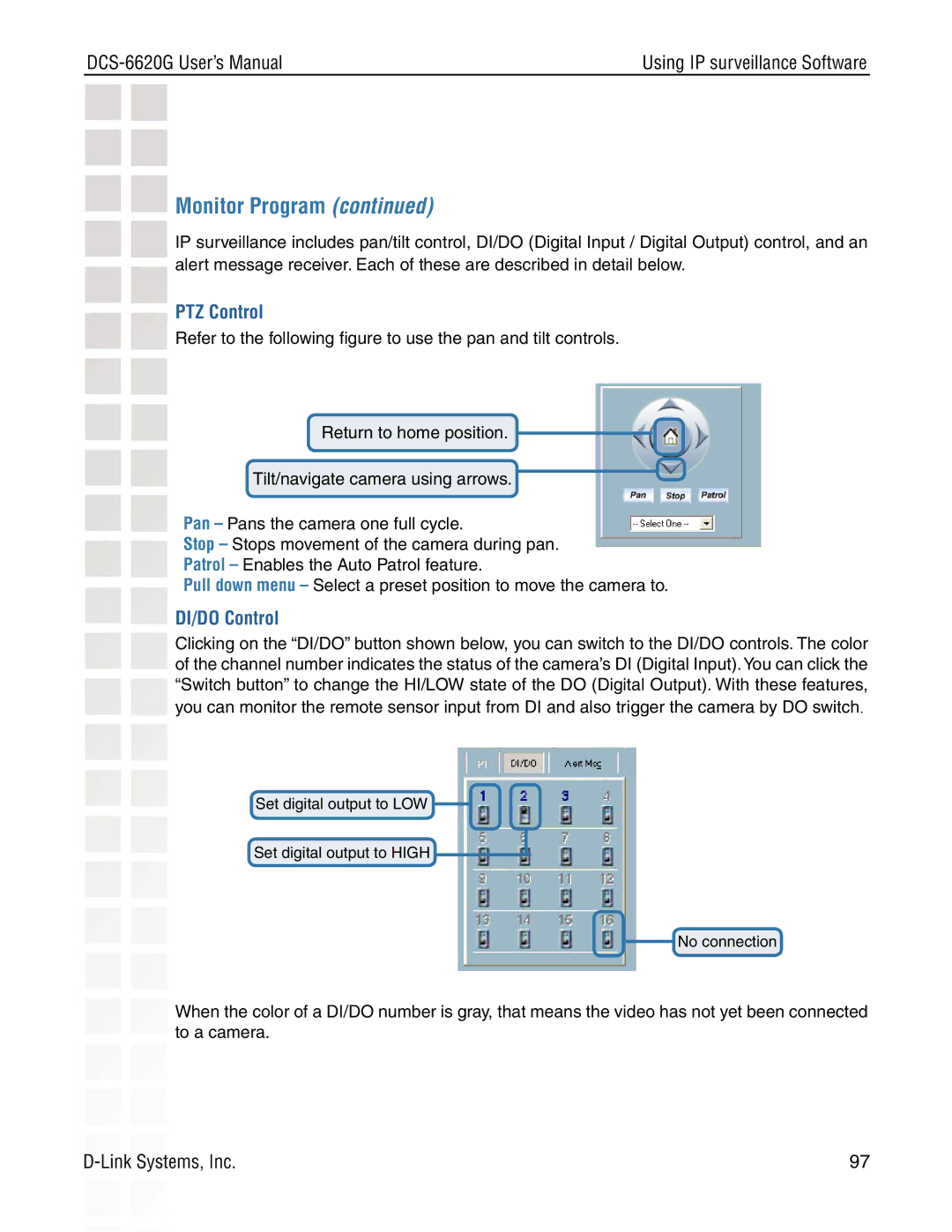 D-Link DCS-6620G manual PTZ Control, DI/DO Control 