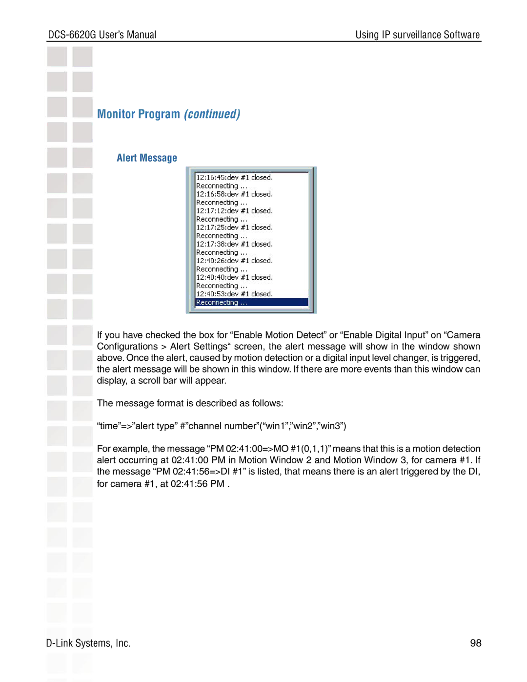 D-Link DCS-6620G manual Alert Message 