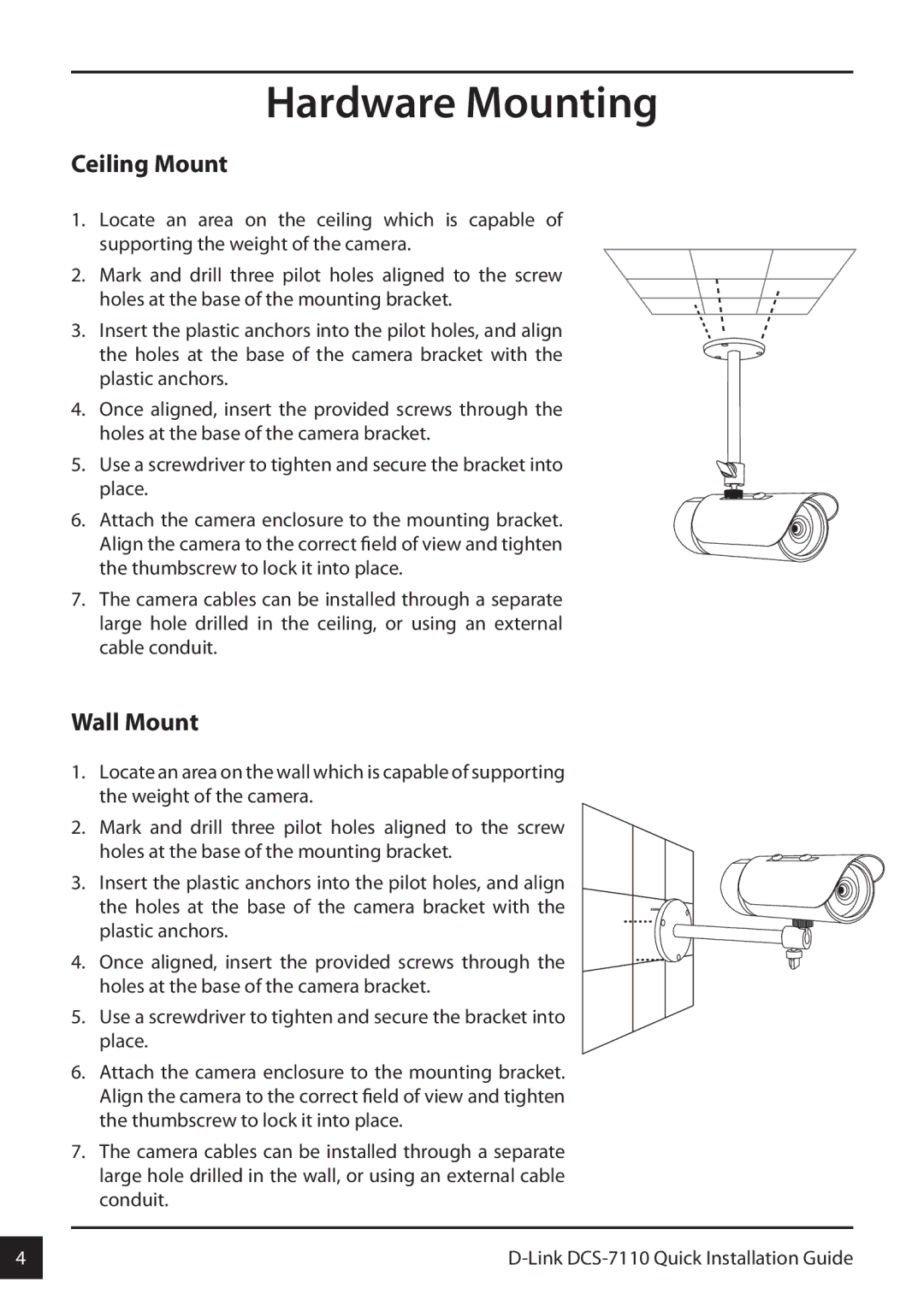 D-Link DCS-7110 manual Hardware Mounting, Ceiling Mount 