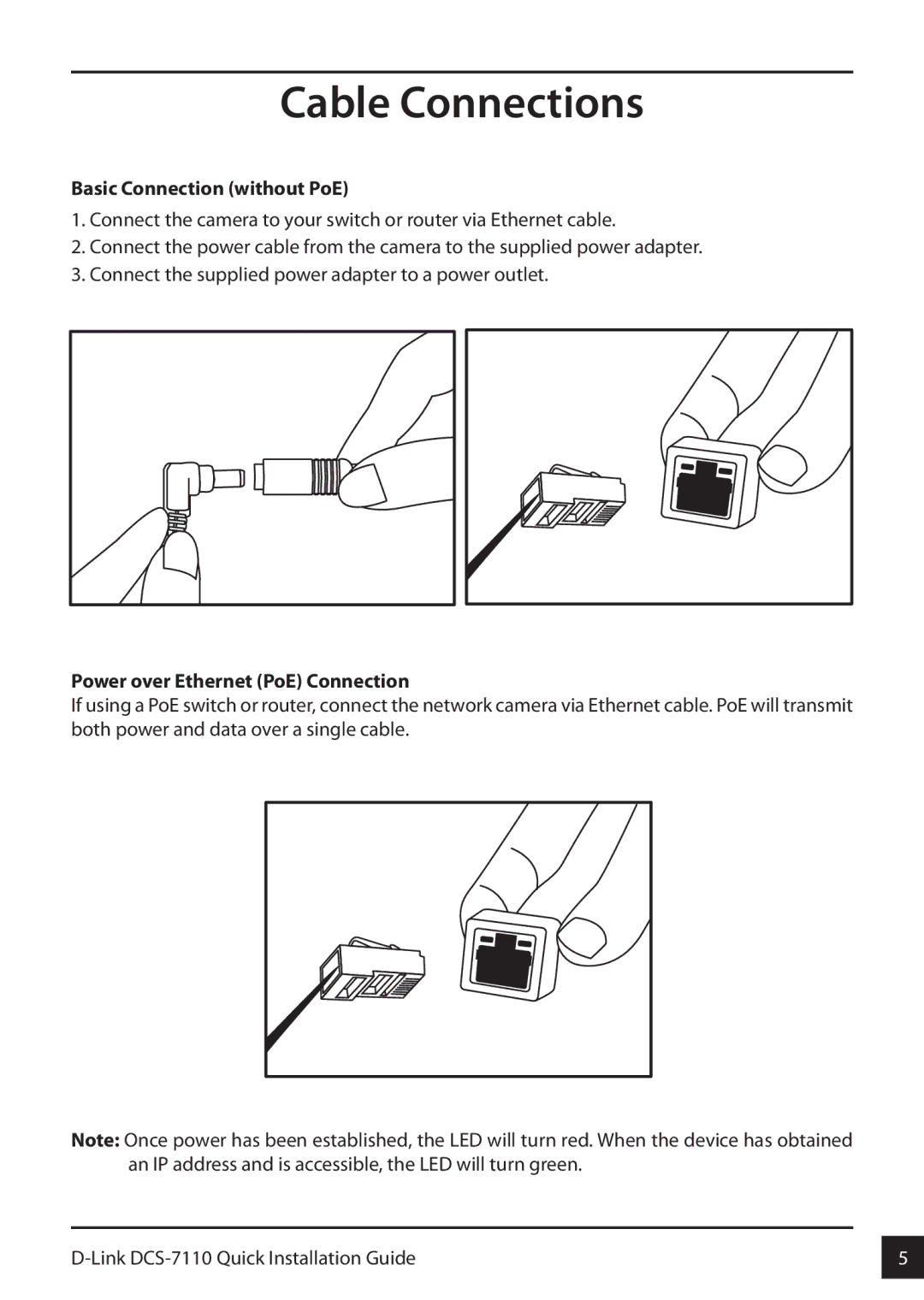 D-Link DCS-7110 manual Cable Connections, Basic Connection without PoE 