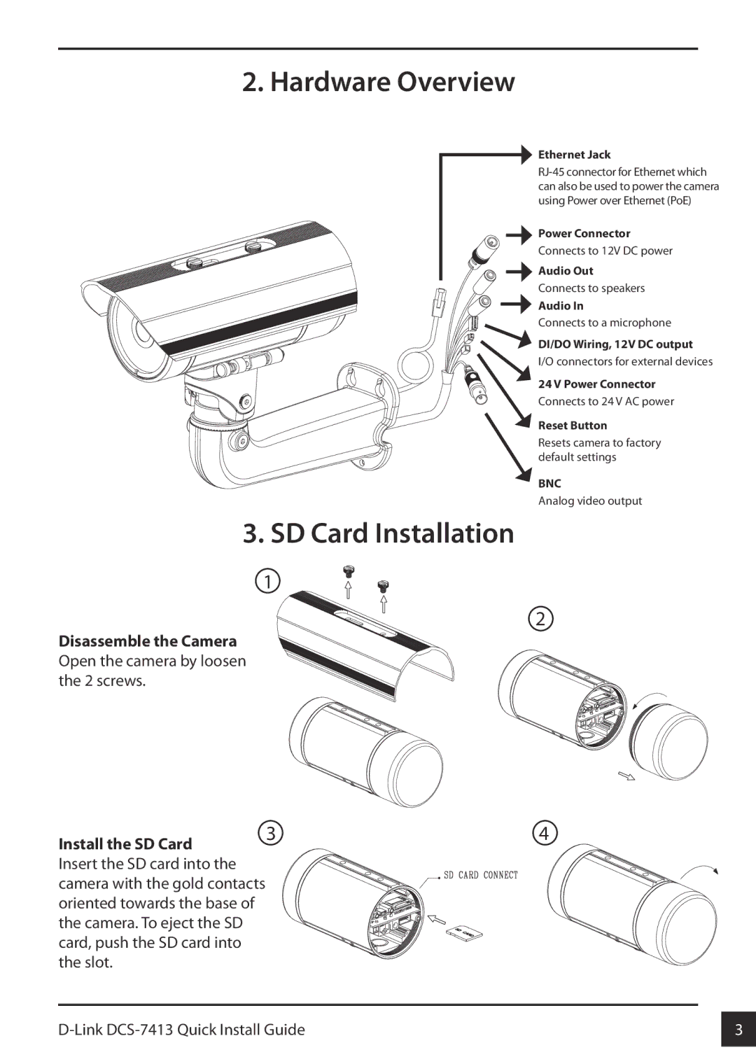 D-Link DCS-7413 manual Hardware Overview, SD Card Installation 