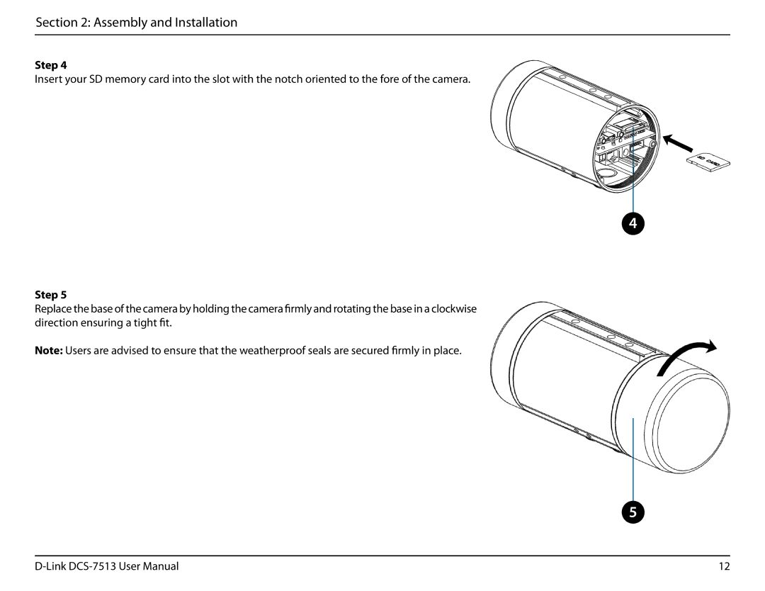 D-Link DCS-7513 user manual Assembly and Installation 