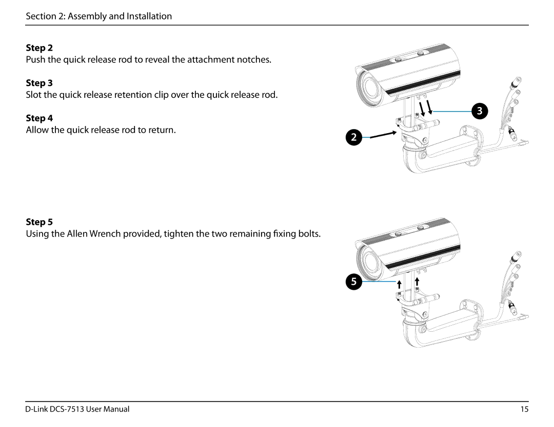 D-Link DCS-7513 user manual Step Allow the quick release rod to return 