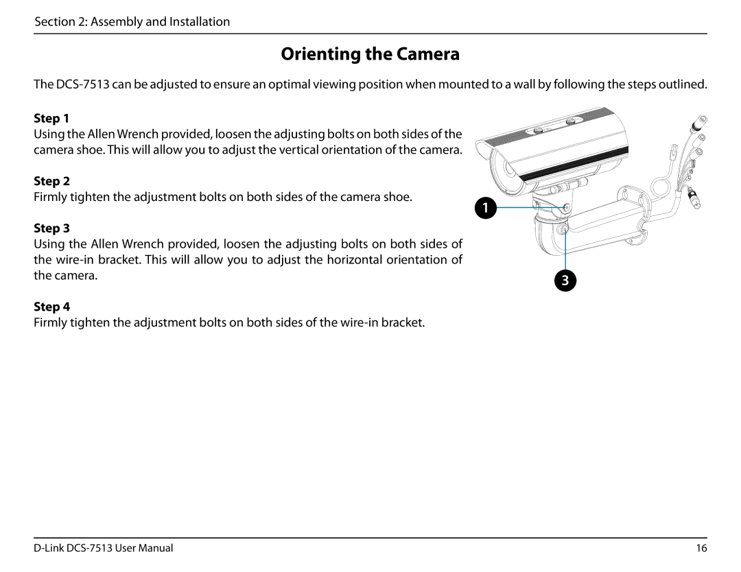 D-Link DCS-7513 user manual Orienting the Camera 