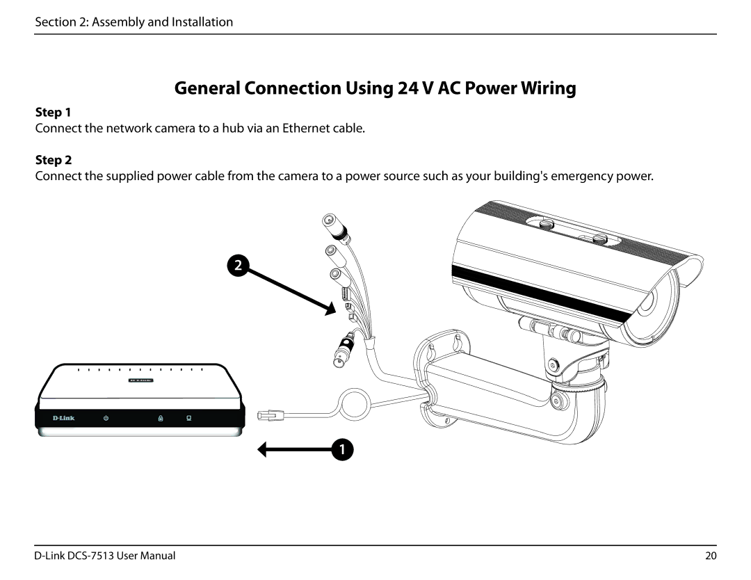 D-Link DCS-7513 user manual General Connection Using 24 V AC Power Wiring 