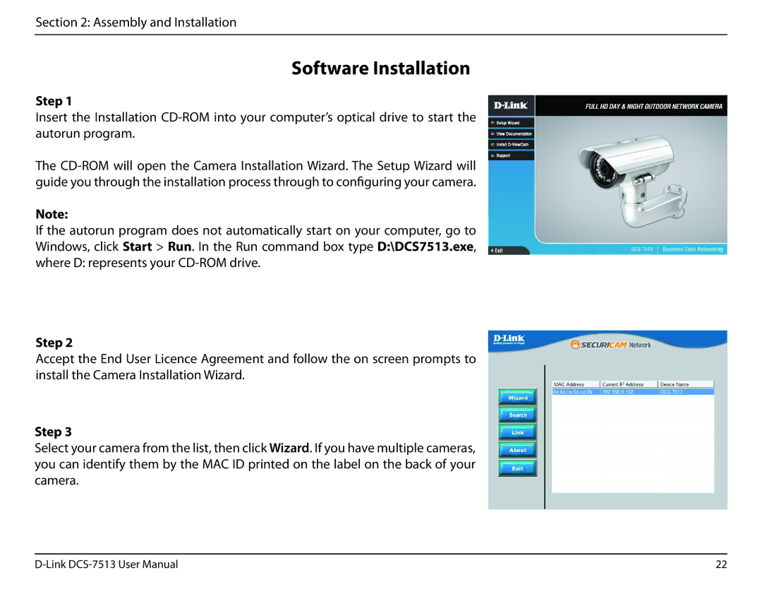 D-Link DCS-7513 user manual Software Installation 