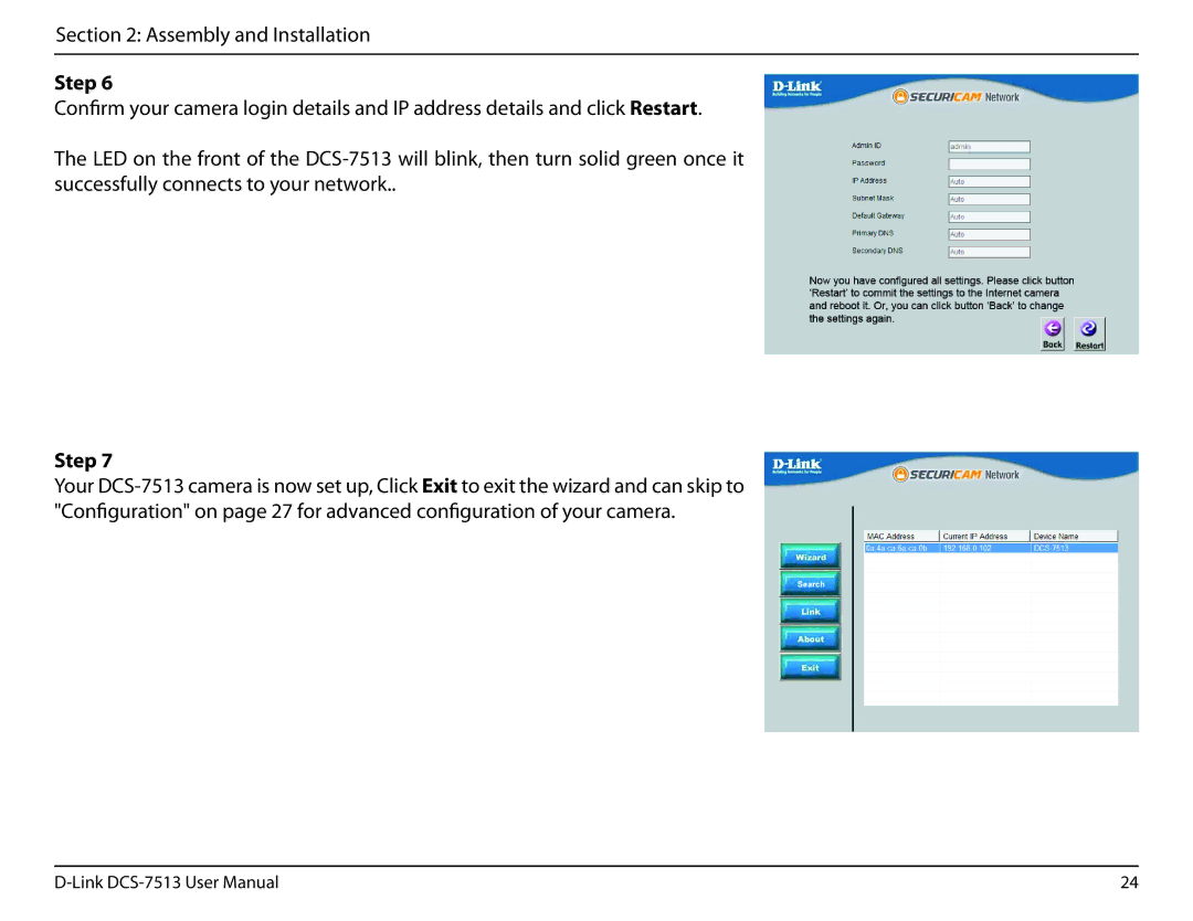 D-Link DCS-7513 user manual Step 